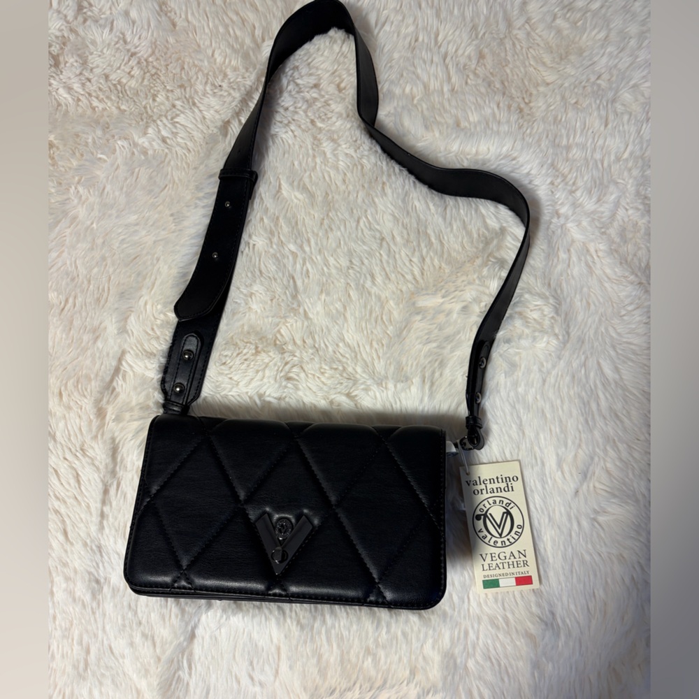 Valentino Orlandi Black Quilted Vegan Leather Crossbody